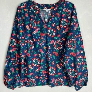 Croft & Barrow Navy Floral Paisley Blouse